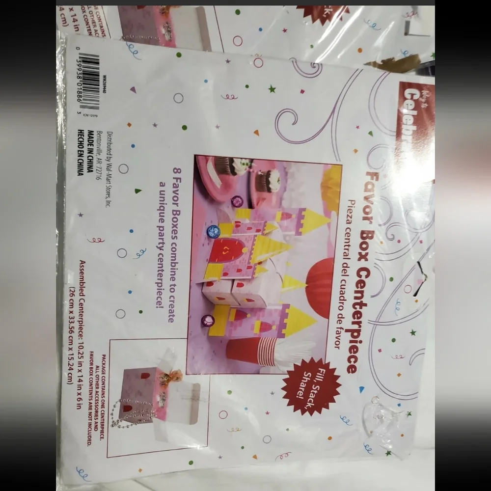 :* 16 pink princess castle party Favor Boxes & hanging centerpiece bundle